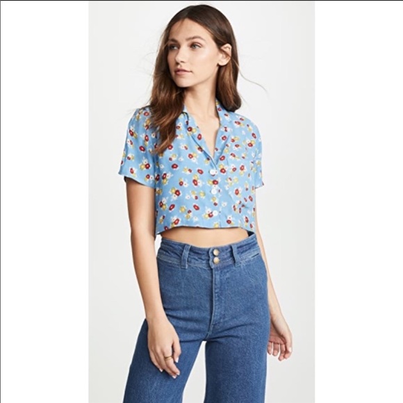 Faithfull the Brand Tops - Faithful The Brand Blue Floral Crop Button Down